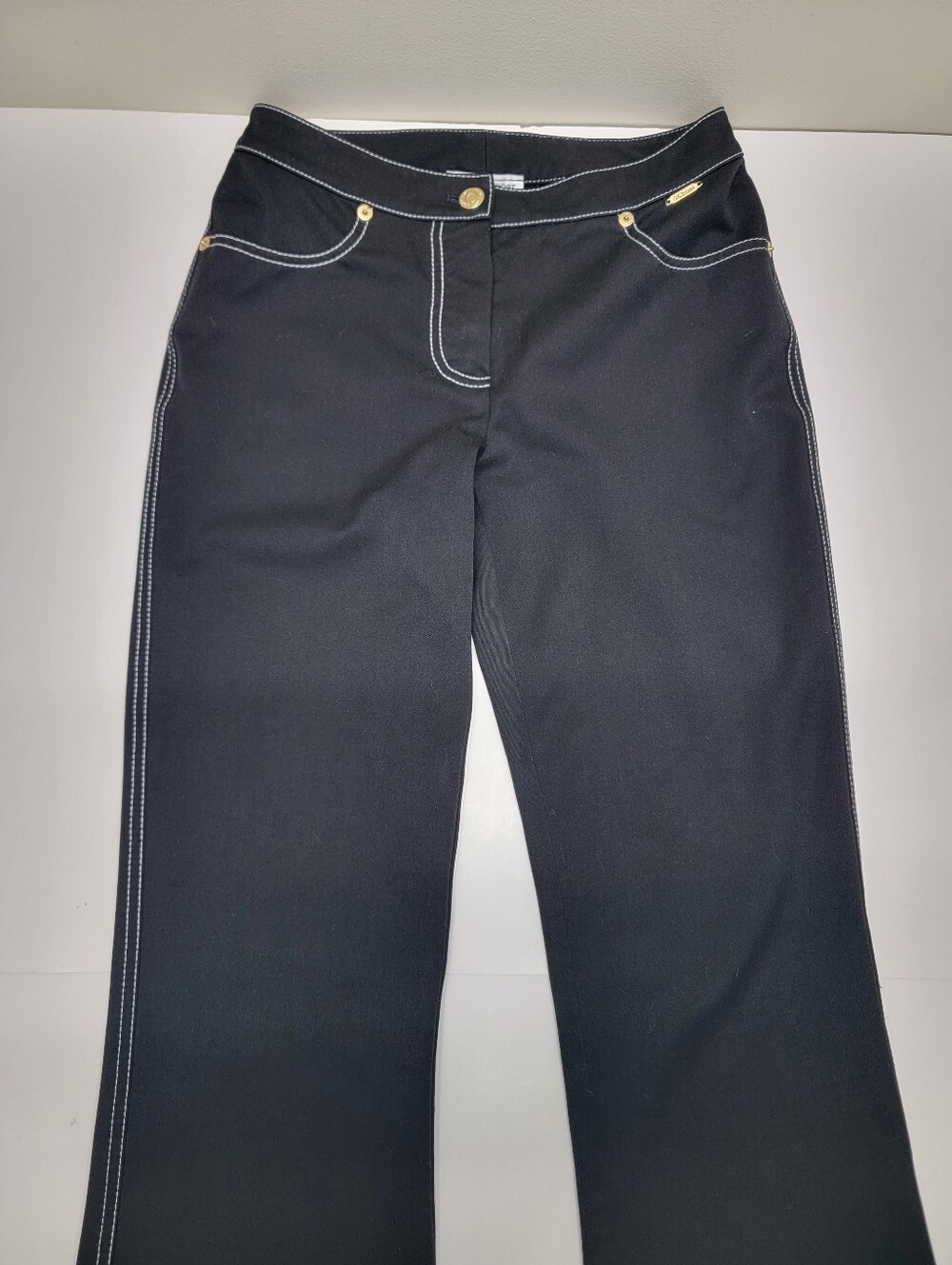 St. John Sport Black Jeans/Pants with White Topstitching - Picture 8 of 11